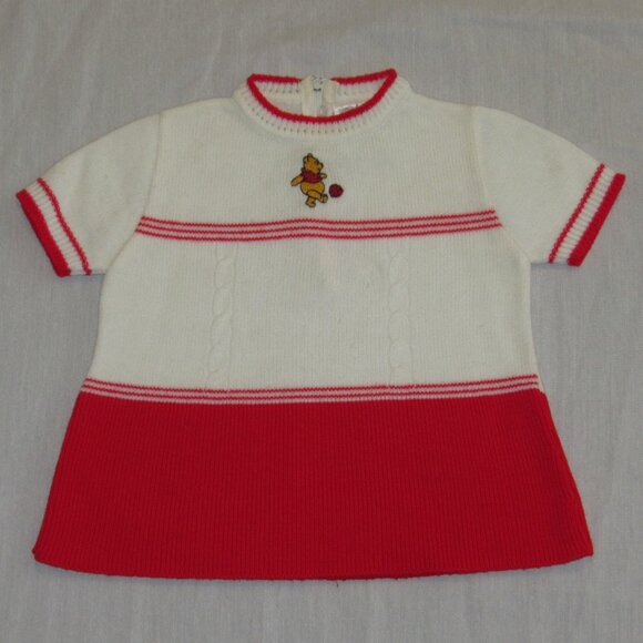 Vintage Disney Sears Winnie the Pooh Sweater Dress Embroidered Cable Knit 1-2 Yr - Picture 1 of 3